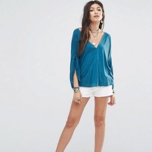 Free People Salt N Peppa Teal Top